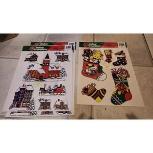 Set of 6 Vintage COLOR CLINGS Christmas Cling Window Decorations Twin Seven Bran